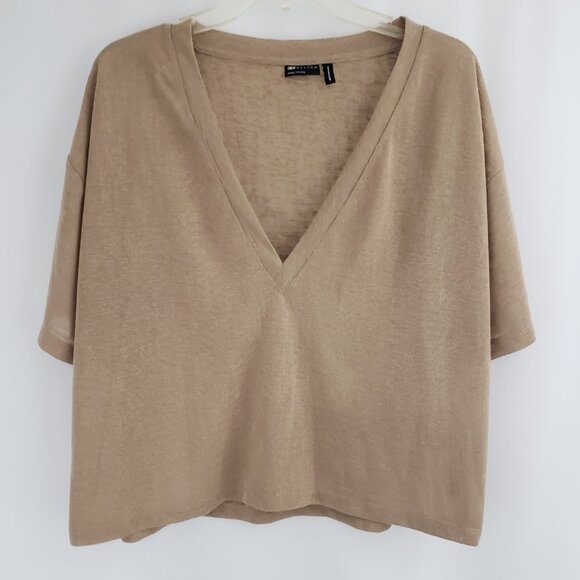 ASOS Tops - ASOS Design Short Sleeve Boxy Knit Top NWOT Size 14 Tan Brown V-Neck 100% Poly